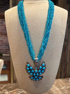 1961 Sleeping Beauty 10-Strand Torsade +  Pendant, by Emer Thompson, Navajo
